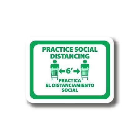 Ergomat 12in x 9in RECTANGLE SIGNS Practice Social Distnacing - Bilingual English/Spanish DSV-SIGN 108 #2953 -UEN